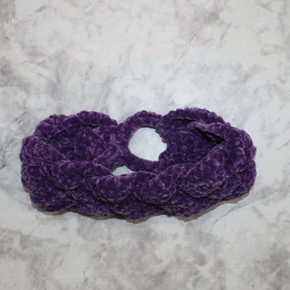 HAND CRAFTED Crochet Braided Earwarmer Head Band Wide Chenille Velvet Purple - Picture 7 of 16